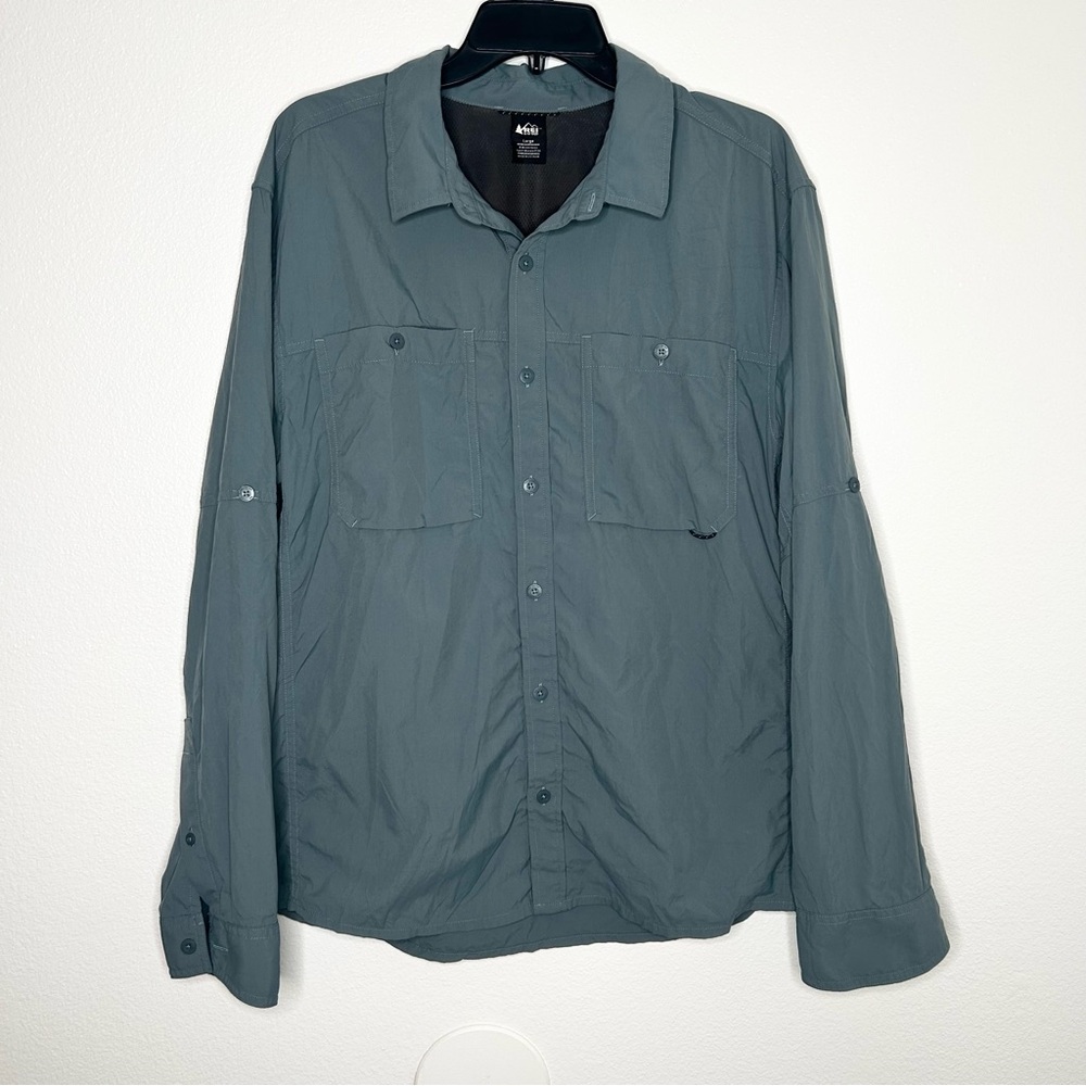 REI Co-op Mens Green Button Up Long Sleeve Outdoor Shirt Breathable Size L